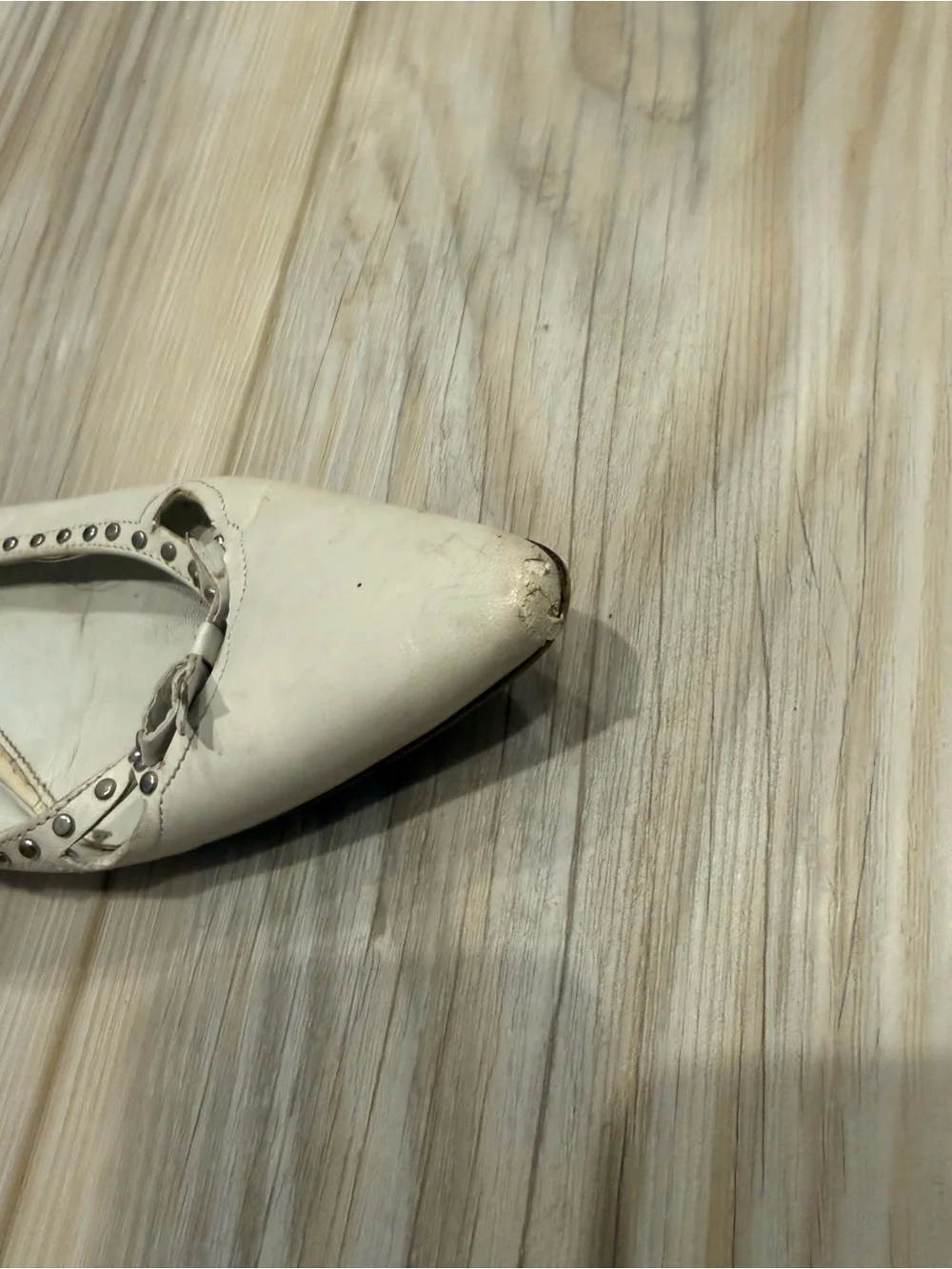Prada White Pointed-Toe Stud-Trim Leather Flats